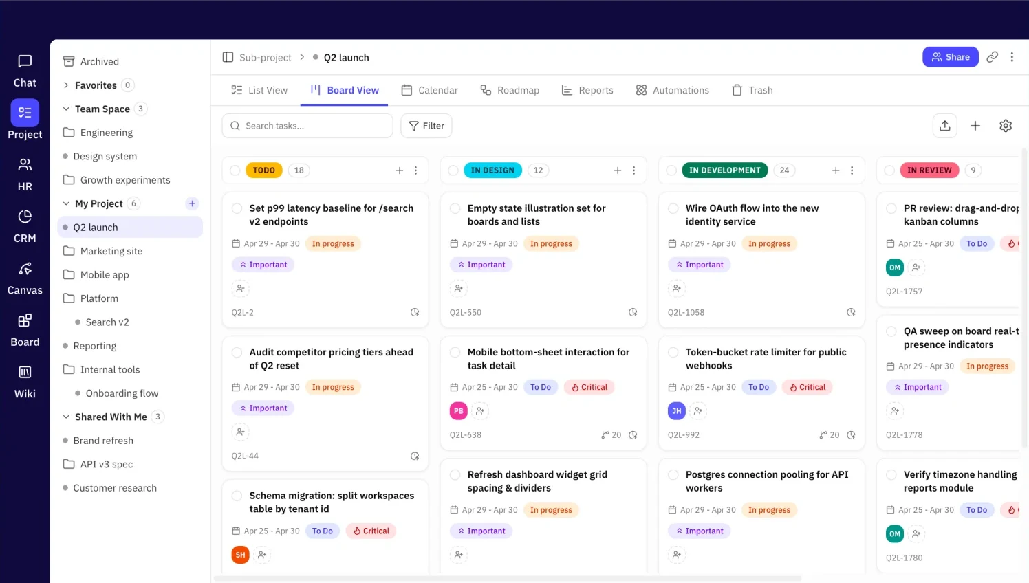 Tixio project board
